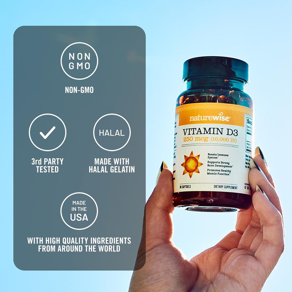 NatureWise Vitamin D3 10000IU Supplement, Immune Support, 90 Mini Softgels