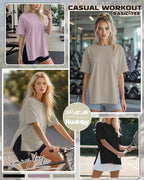 Huukeay 3 Pack Women's Oversized Workout T Shirts Short Sleeve Loose Fit Gym Tops Crewneck Casual Summer Basic Tees