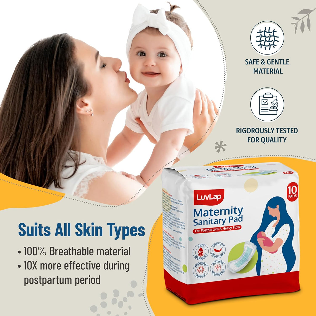 LuvLap Extra Absorbent Maternity Pad, Pack of 10 Pads, 0-2 Weeks Post-Birth, After Delivery Pad for Heavy Flow, Sanitary-Pad for Women, Ultra Soft-Pads for Maternity Flow, Postpartum Bleeding