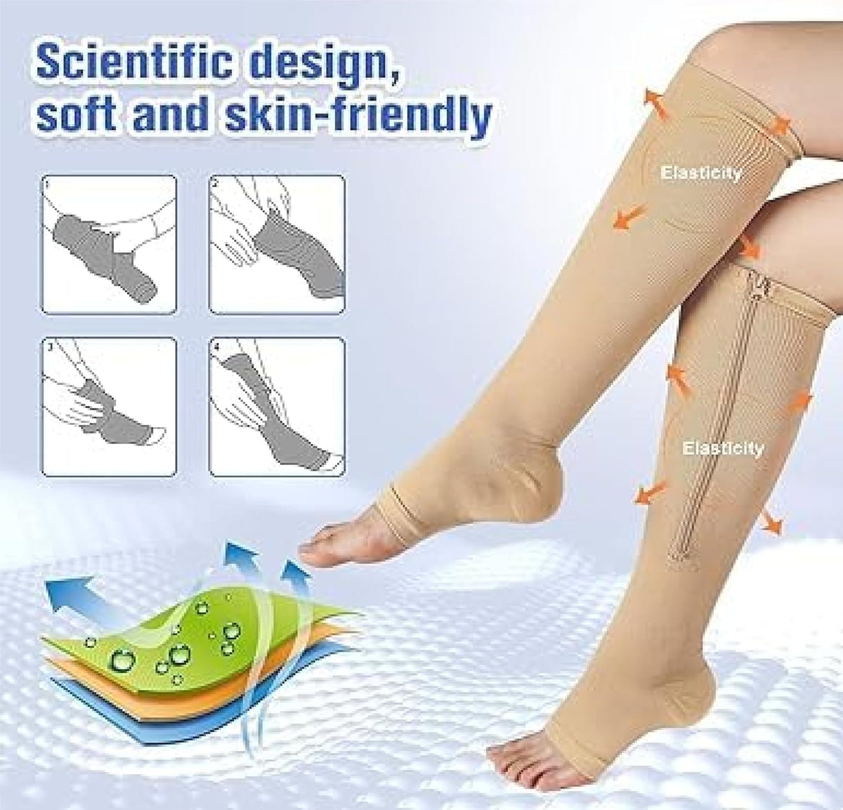 NIGHTSTAR Open Toe Knee High Compression Socks with Zipper – Medical Support Stockings for Leg Pain Relief, Edema & Improved Blood Flow Thigh Length for men and women (1PCS)