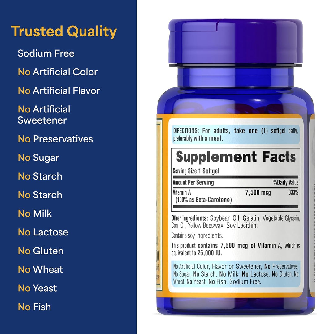 Puritan's Pride Beta Carotene Provitamin A 7,500mcg (25,000 IU)