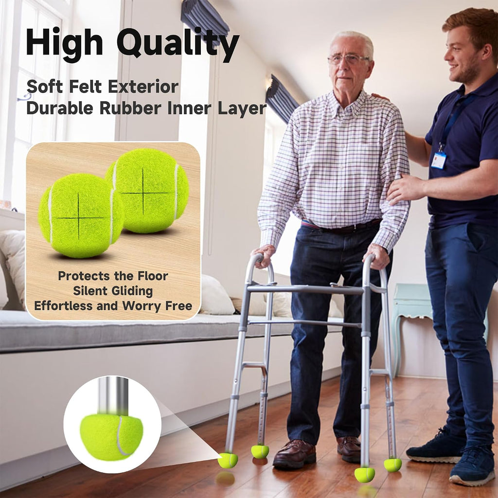 Pre-Cut Tennis Balls for Walkers, 4 Pack Walker Glide Ball Accessories | Heavy Duty Long Lasting Walker Accessories,Silent Gliding,Floor Protection,Easy to Install,Fits Furniture & Walker Legs