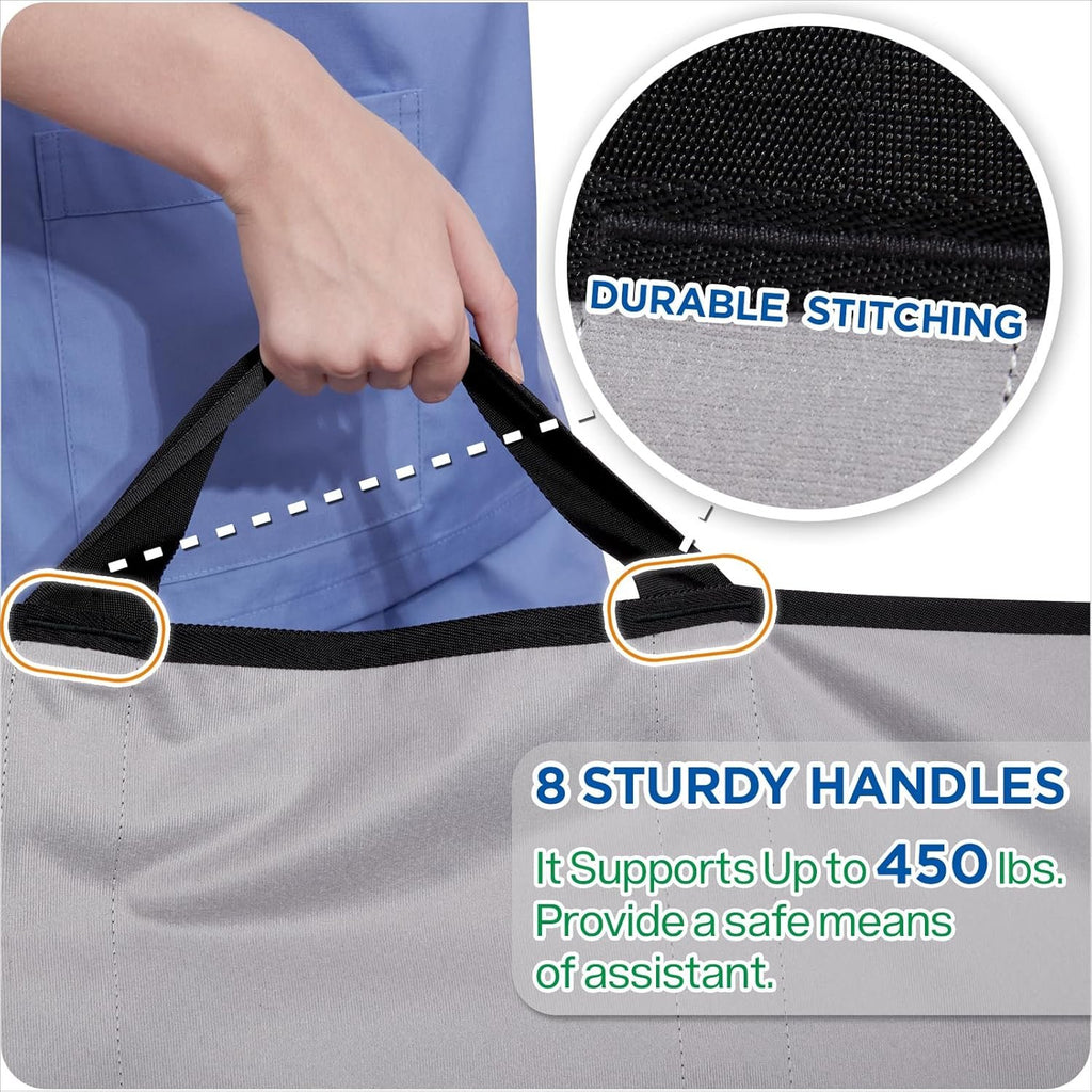 NIHAO Draw Sheet with Handles Positioning Bed Pad Washable 48" x 40" Multipurpose Patented Flannel Patient Transfer Sheet for Bedridden Lifting Turning Sliding, Navy Blue