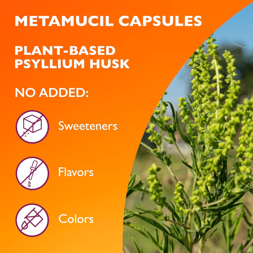 Metamucil, Psyllium Husk GLP-1 Friendly Fiber Capsules, 300 Capsules, 3-in-1 Fiber Supplement, Daily Psyllium Husk Fiber Capsules Help Support Digestive Health by Promoting Regularity