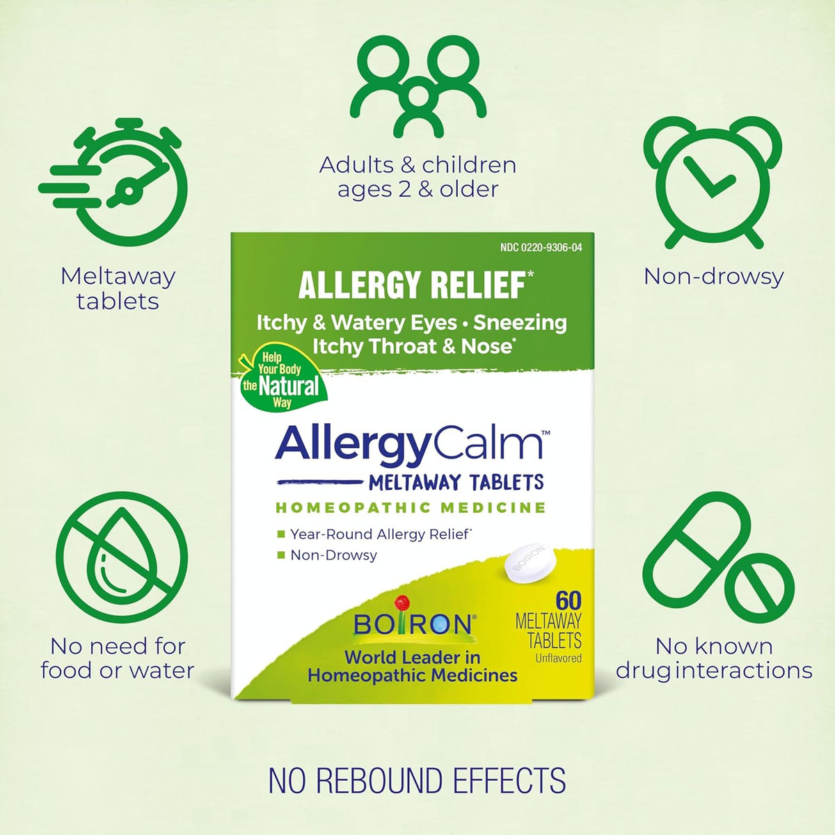 Boiron AllergyCalm Tablets for Relief from Allergy and Hay Fever Symptoms of Sneezing, Runny Nose, and Itchy Eyes or Throat - 60 Count