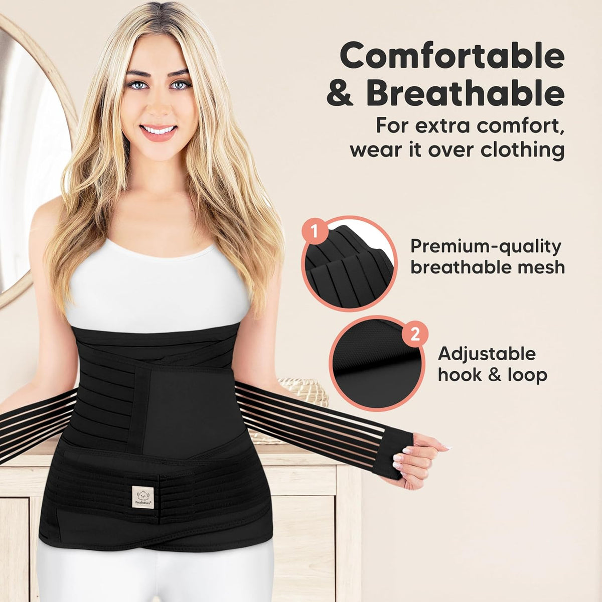 KeaBabies 3 in 1 Postpartum Belly Support Recovery Wrap - Belly Band for Postnatal, Pregnancy, Maternity - Girdles for Women Body Shaper (Midnight Black, M/L)
