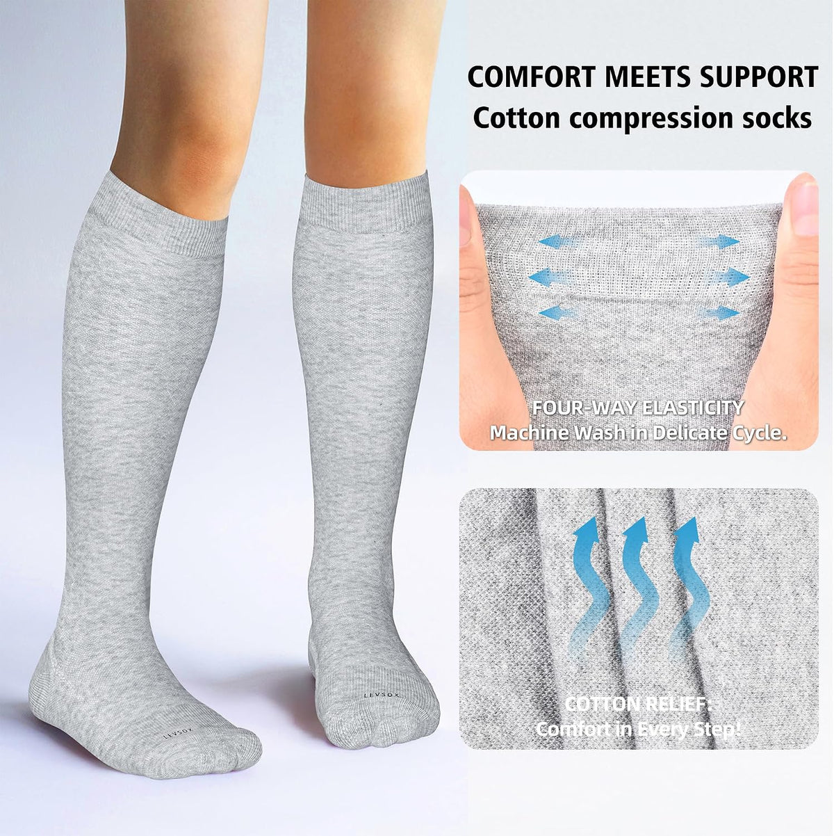 LEVSOX Cotton Compression Socks for Women&Men 20-30mmHg Knee High Cute Support Sock for Nurses Pregnancy Travel