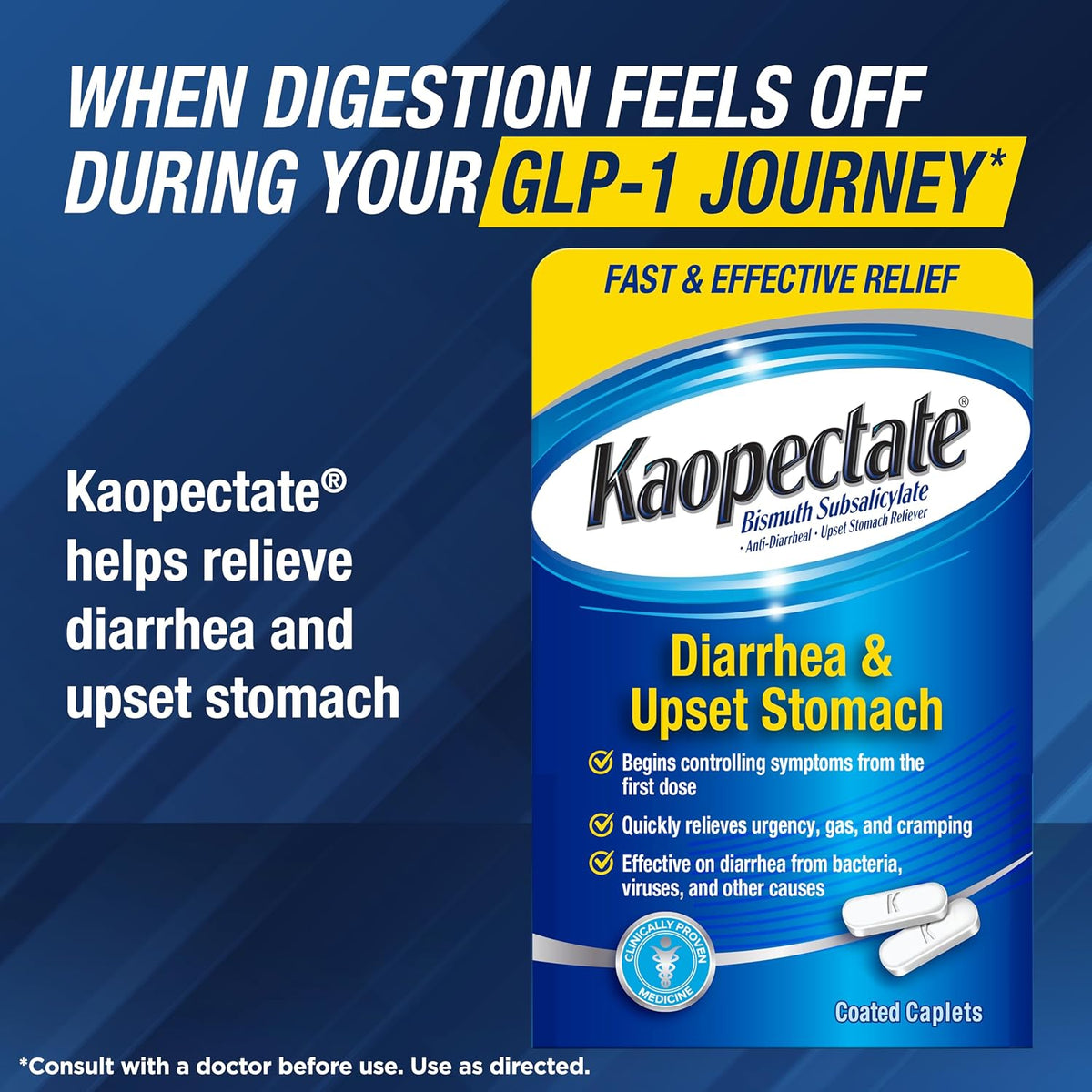 Kaopectate Multi-Symptom Anti-Diarrheal & Upset Stomach Reliever, 84 Caplet