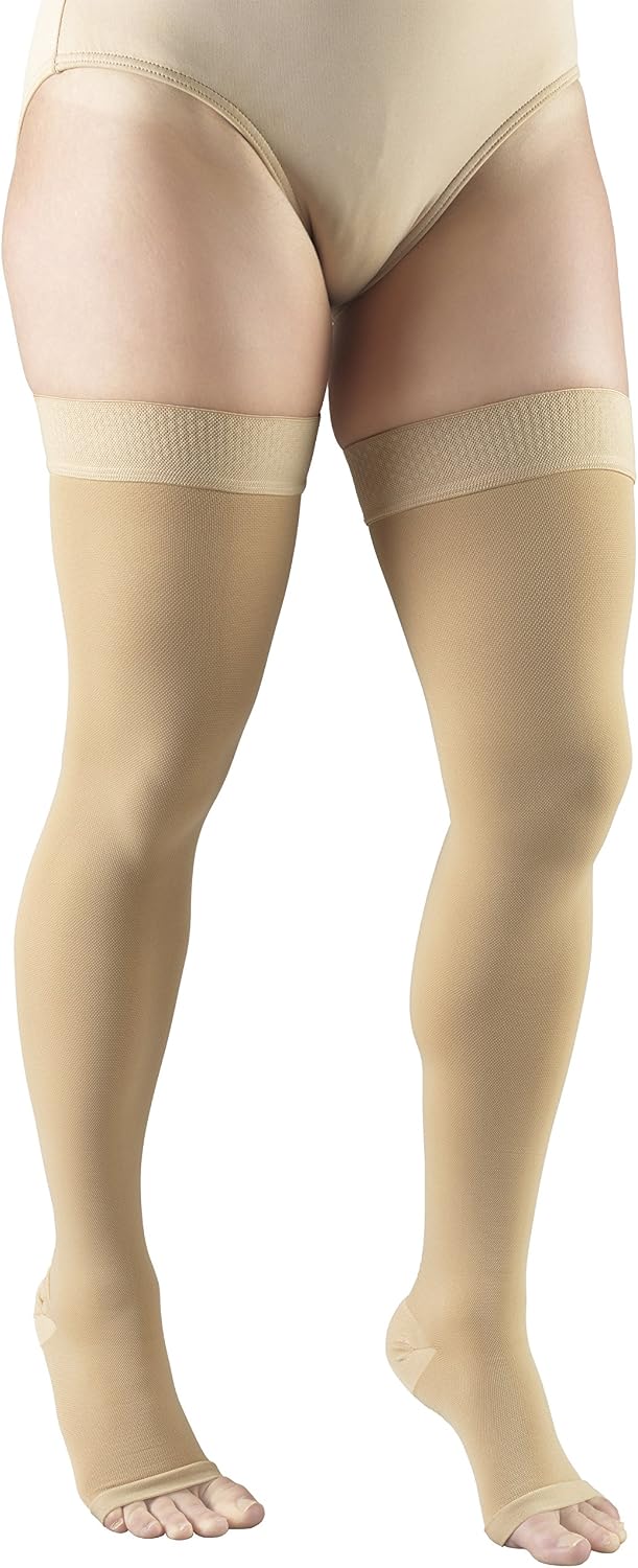 Truform 20-30 mmHg Compression Stockings for Men and Women, Thigh High Length, Dot-Top, Open Toe