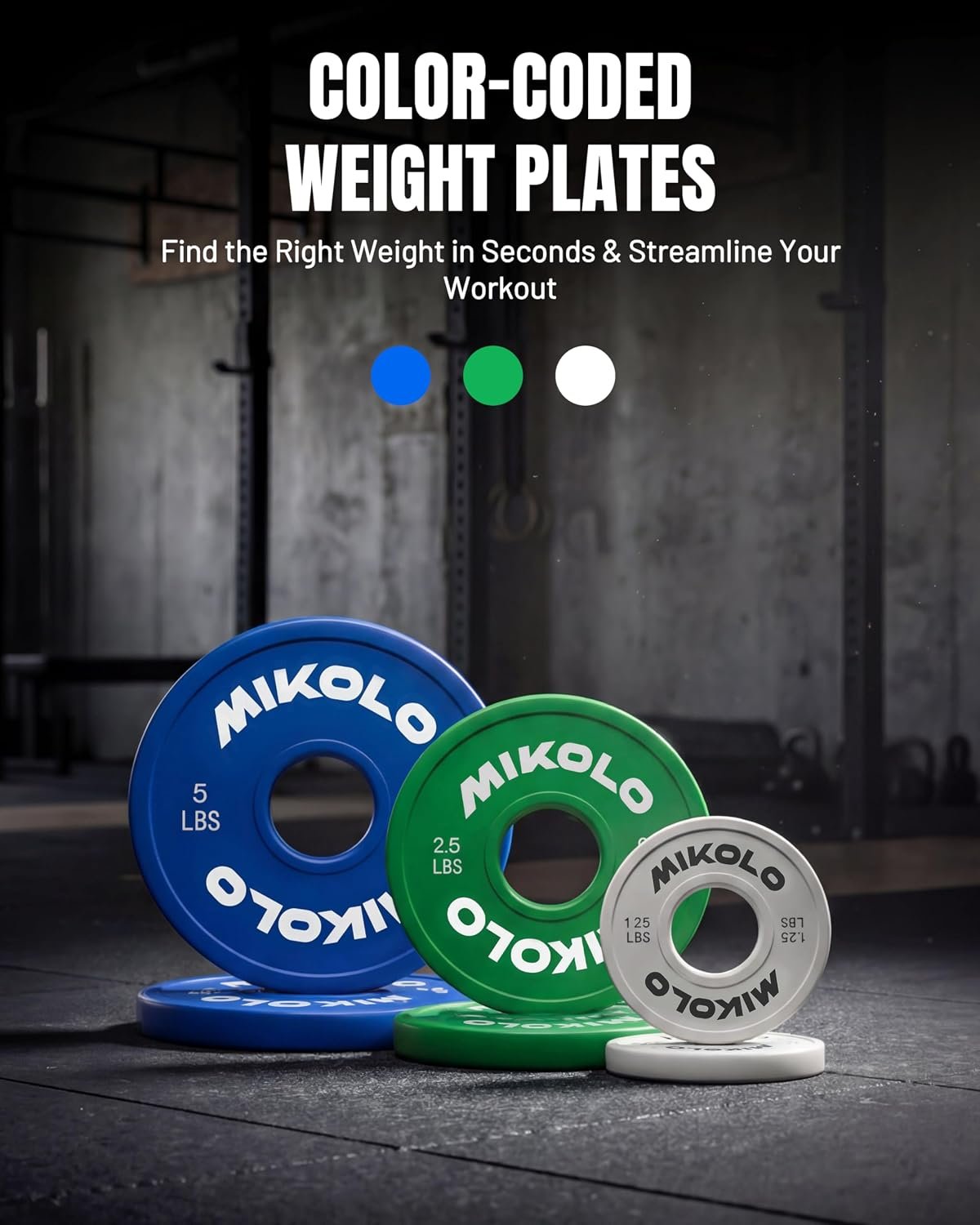 Mikolo Chang Weight Plates 1.25LB 2.5LB 5LB 10LB Set Fractional Plates Set Bumper Plates for Cross Training Fit 2 Inch Barbells Strength Train Weight Plates