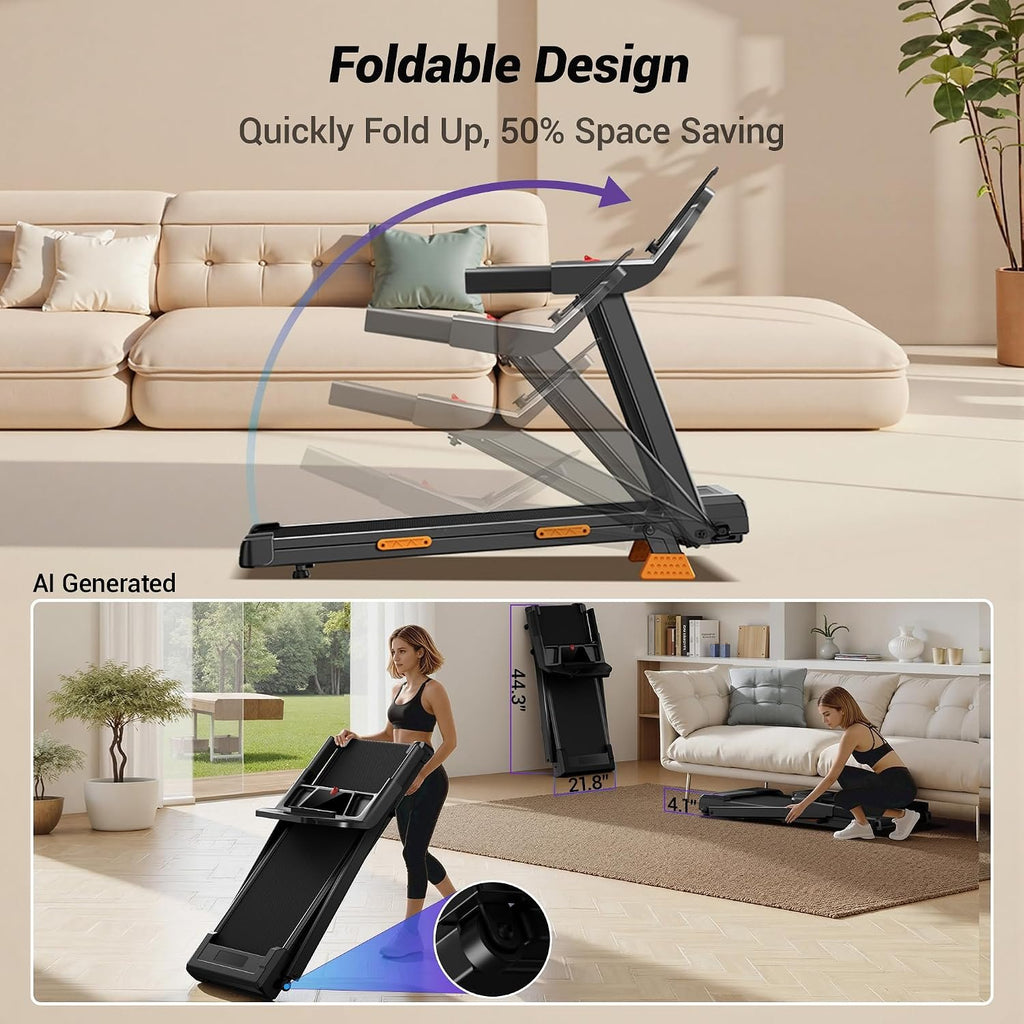 CURSOR FITNESS 16% Incline Treadmills for Home Small with 3 LED Displays | 400LBS Capacity Foldable Walking Pad Treadmill with Low Noise 3.0HP Motor, Portable Treadmill 0.6-7.0MPH