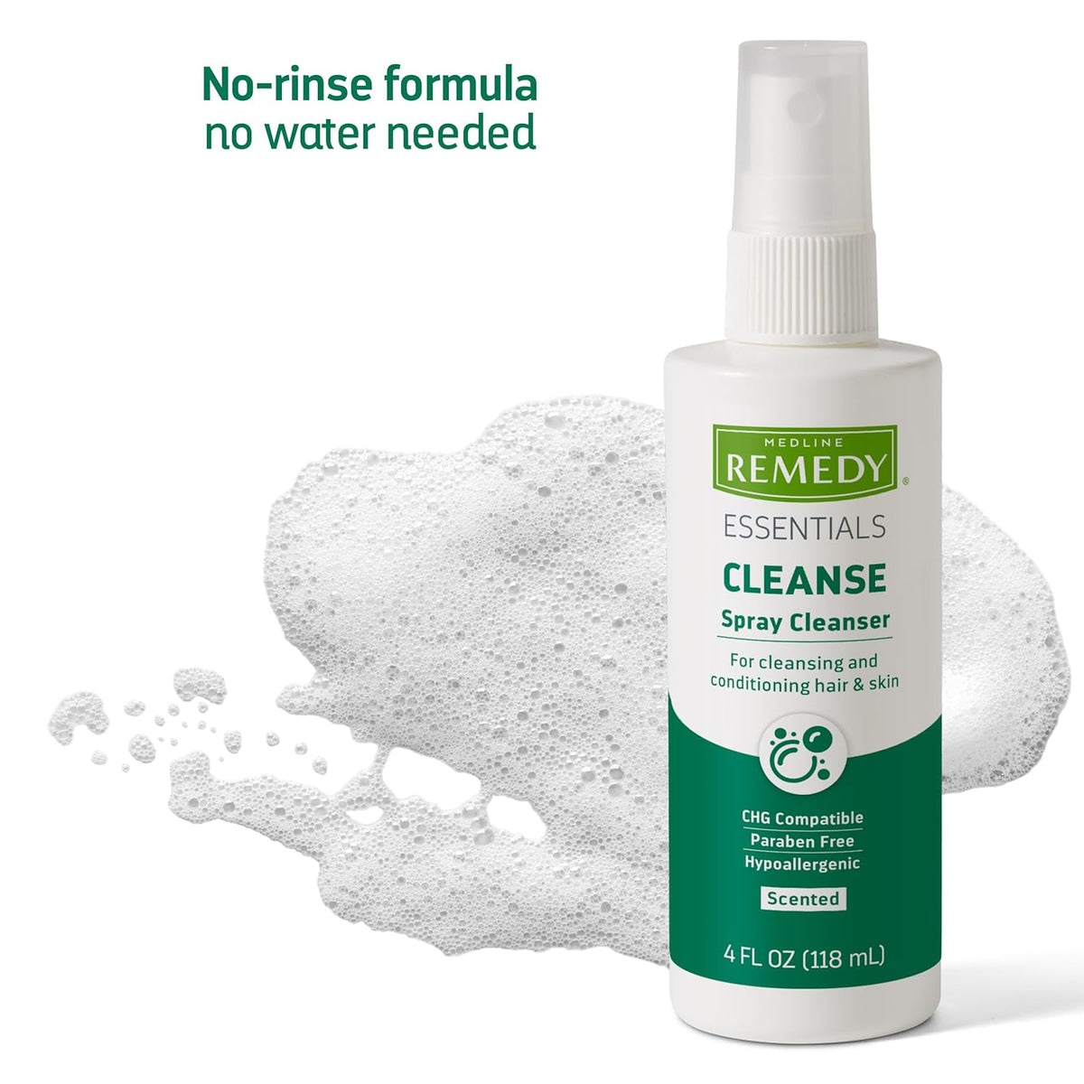 Medline Remedy Essentials Spray Cleanser (4 fl oz Spray), 1 Count, Scented, Full Body Cleanser & Shampoo, Sulfate Free, Gentle Body Wash, For Men & Women, Incontinence Cleaning, Bedside Cleansing