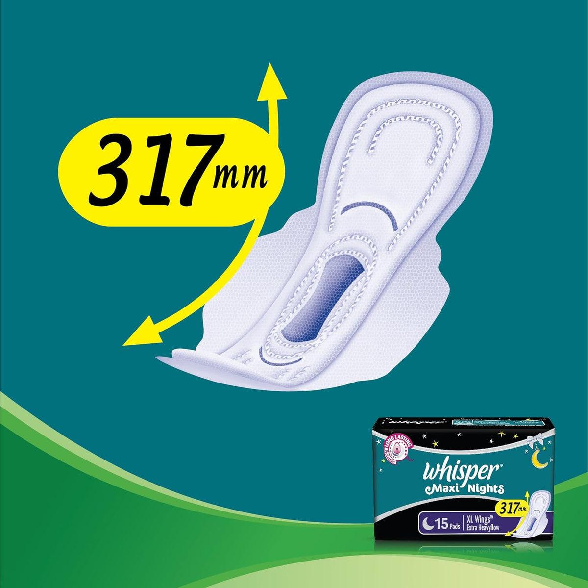 Whisper Maxi Overnight Sanitary Pads - XL Wings (15 Count)