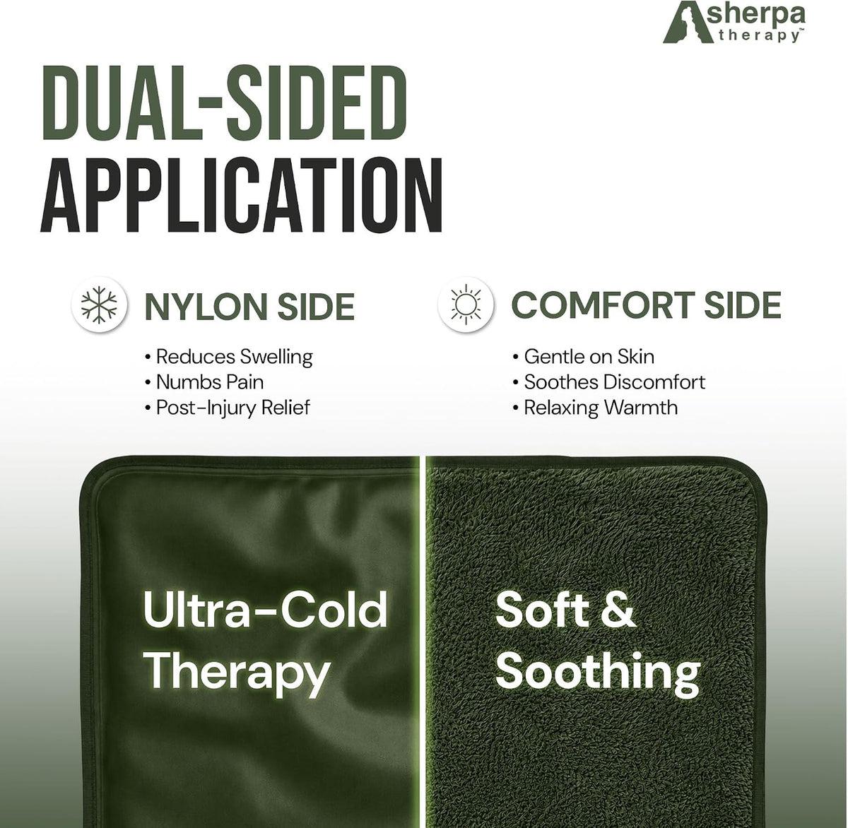 Flexible Hot and Cold Gel Pack, Large 11.5" x 14.5" | Reusable soft gel ice pack for injuries, recovery, dual-sided plush, medical grade for back, shoulder & muscle relief, green