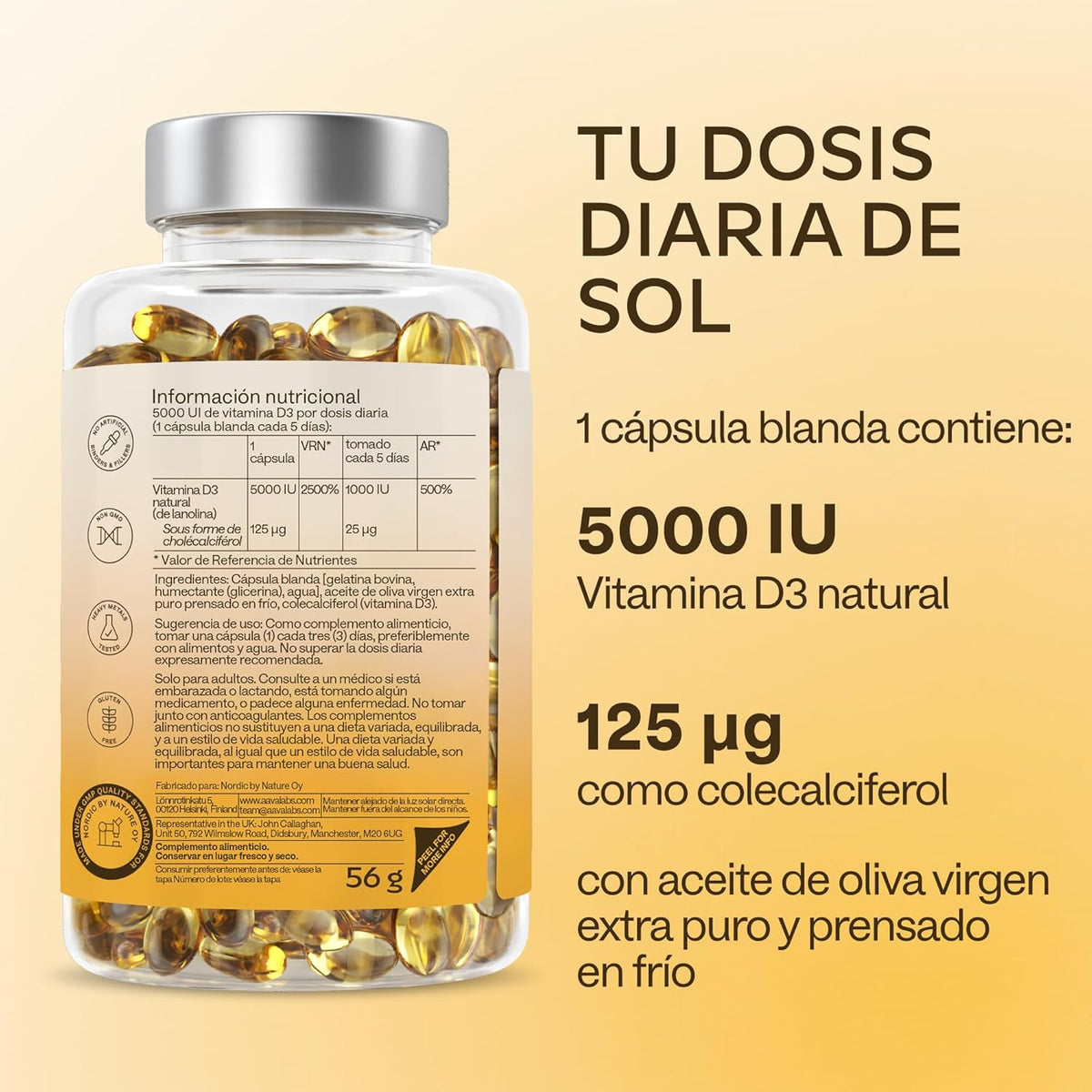 Vitamin D3 Natural [5000 IU] Depot - Highly Concentrated - with Extra Virgin Olive Oil for Optimal Absorption - Supports Bone and Immune Function - Food Supplement - 365 Capsules
