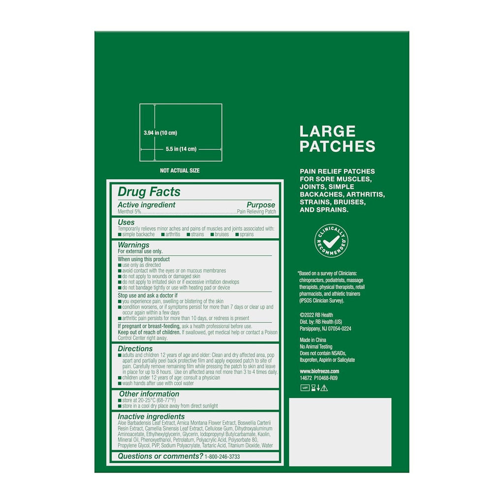 Biofreeze Pain Relief Patch, Large, 5 Patches