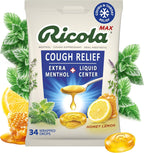Ricola, Throat Care Max Honey Lemon, 34 Count | Made with Extra Menthol Liquid Center - Maximum Cough and Sore Throat Relief for Cold & Flu Symptoms - Herbal Lozenges