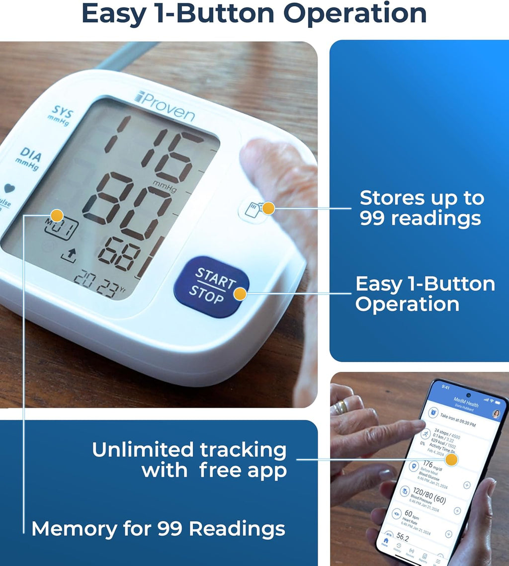 iProven Bluetooth Blood Pressure Monitor for Home Use with App Integration | For Upper Arm, Easy-to-Use One-Touch Operation, accurate BP Cuff with Large Display for Convenient Monitoring