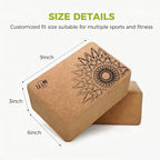U&M Cork Yoga Blocks 2 Pack Set,Natural Cork High Density 9"x6"x4" Yoga Blocks Odor-Resistant Non-Slip for Yoga, General Fitness, Pilates, Stretching and Toning