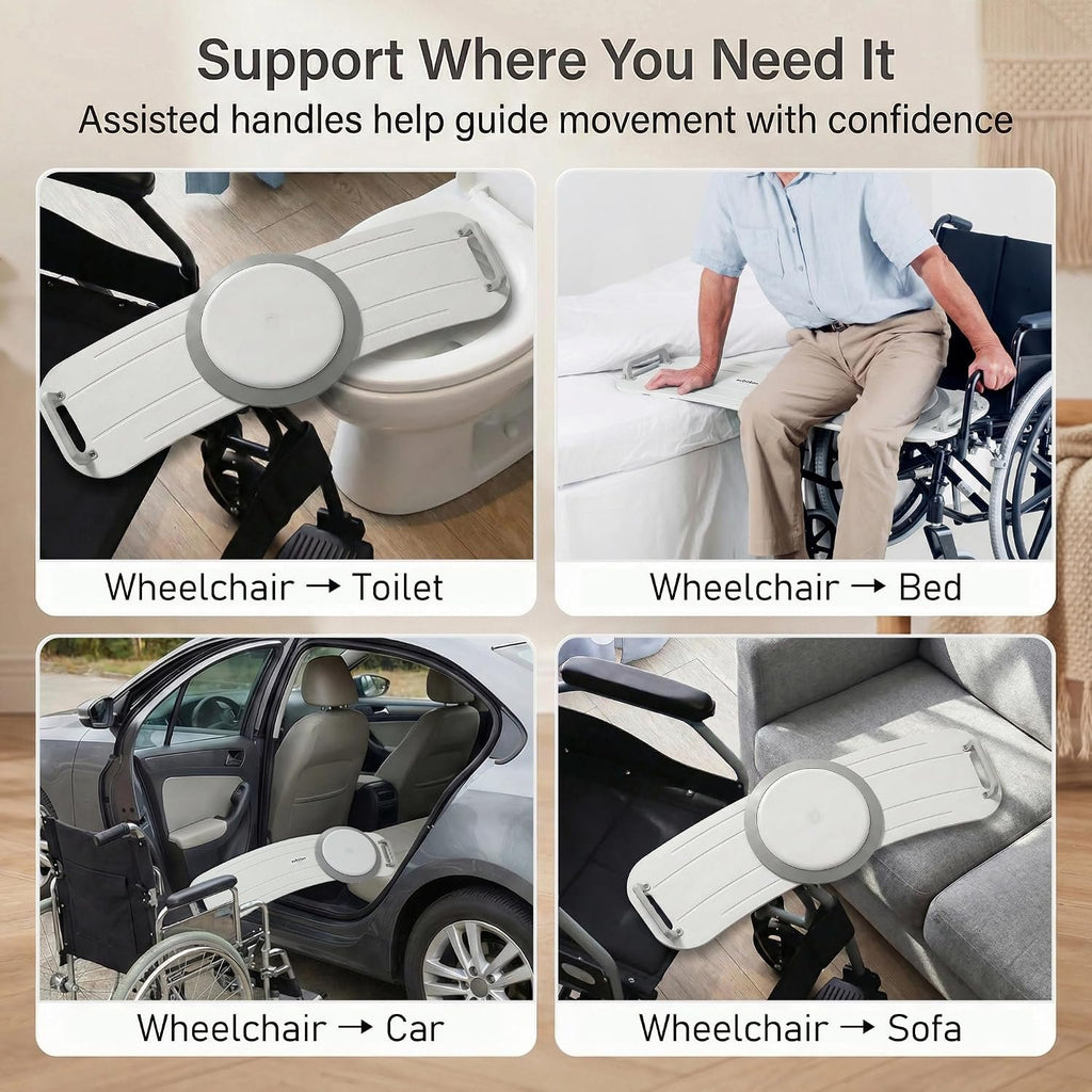 Rotating Transfer Board with Turntable & Dual Assisted Handles - FSA/HSA - Eligible Sliding Transfer Board for Wheelchair to Bed or Sofa, Non-Slip Home Care Mobility Aid for Seniors & Caregivers White