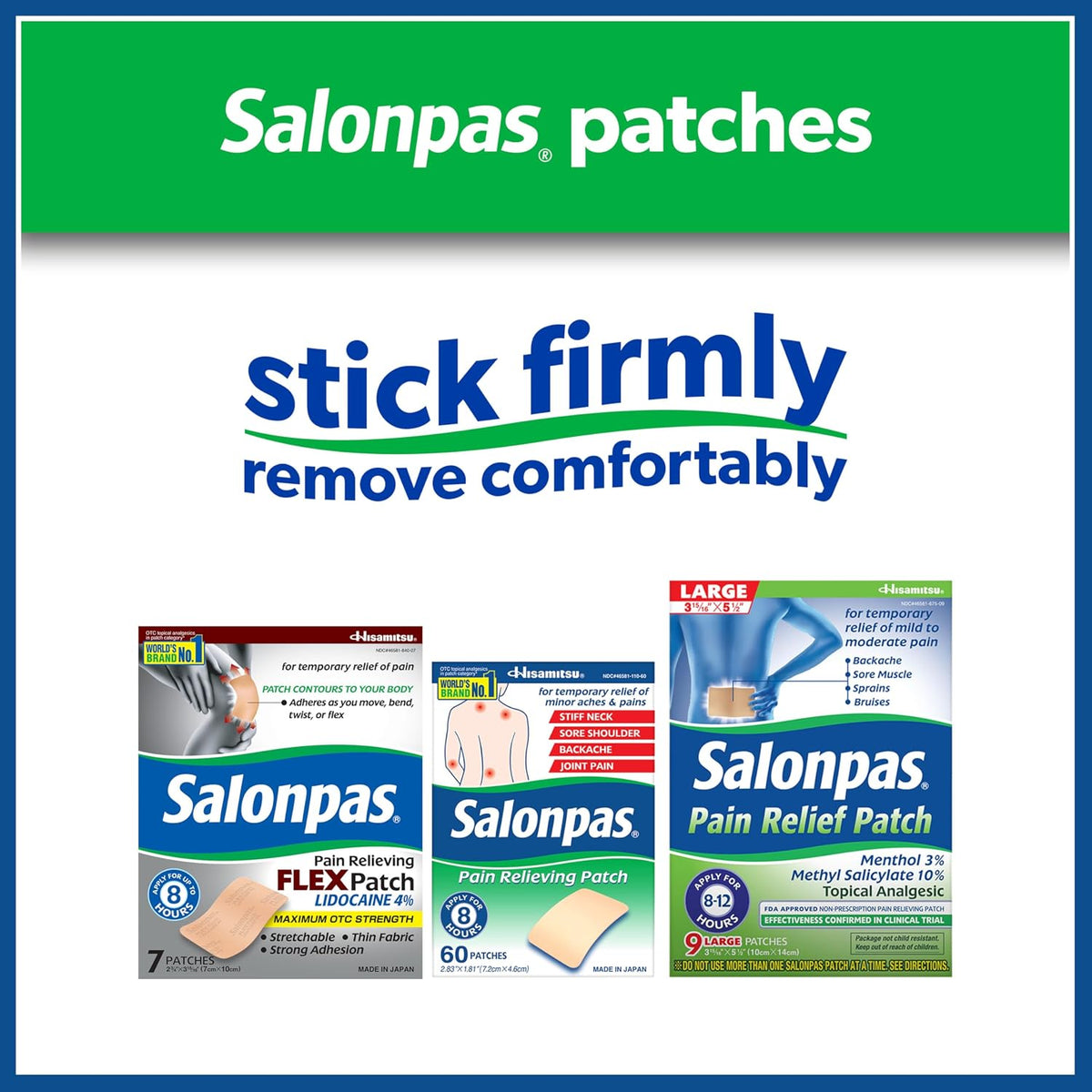 Salonpas Pain Relieving Patch, Large, 6 Count (Pack of 1) | Apply For Up to 8 Hours, For Temporary Relief of Minor Aches & Pains, Stiff Neck, Sore Shoulder, Backache, Joint Pain