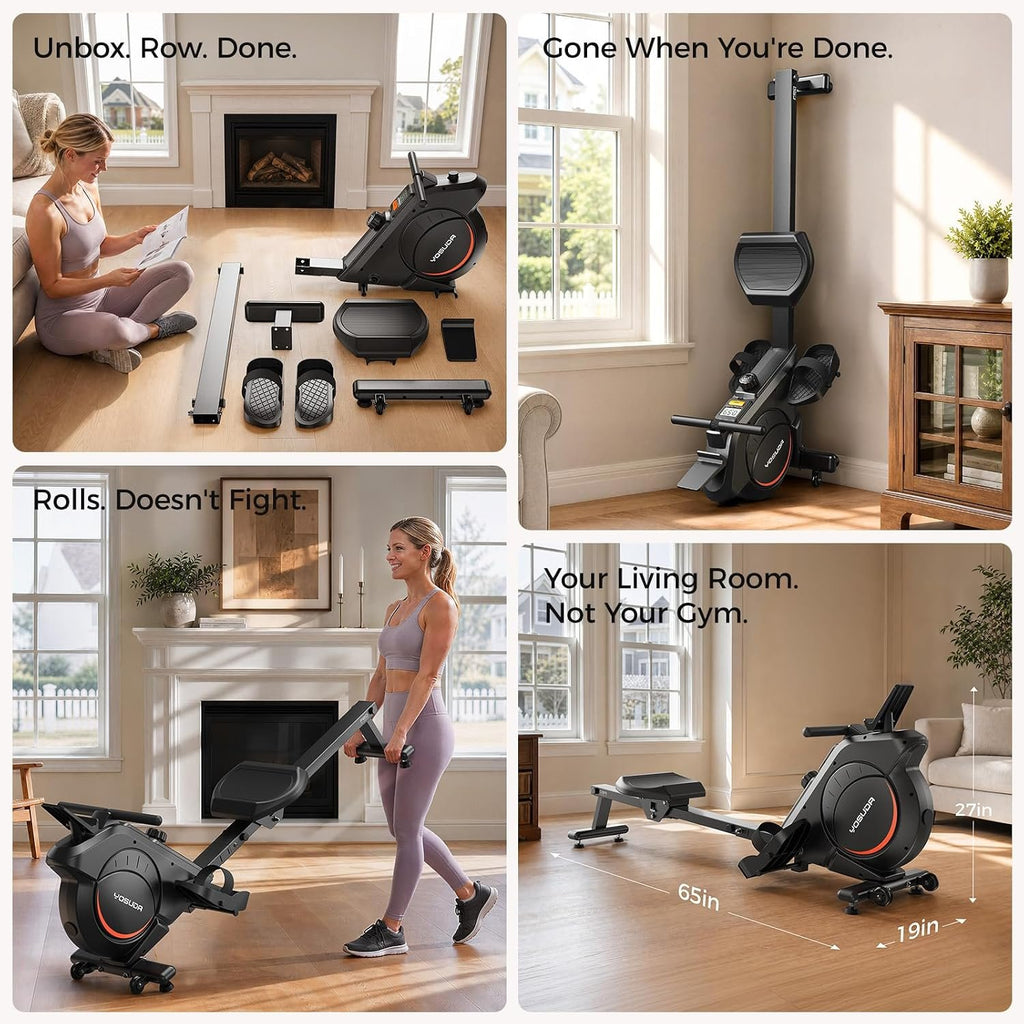 YOSUDA Rowing Machine for Home, Magnetic Rower Machine for Beginners to Athletes, Use with Resistance Adjustment Function, Bluetooth, App Supported, LCD Monitor, and Comfortable Seat Cushion