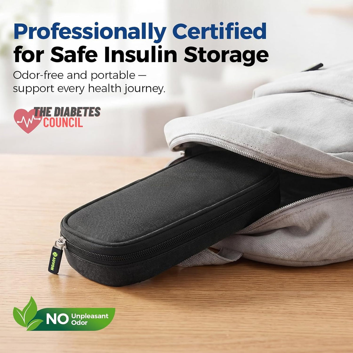 AUVON Insulin Cooler Travel Case, Diabete Care, 2x90g TSA-Approved Ice Pack | Diabetic Medication Cooler for Travel Holds 2-3 Insulin Pens and Diabetic Supplies Storage, Compact for Daily Life and Trips