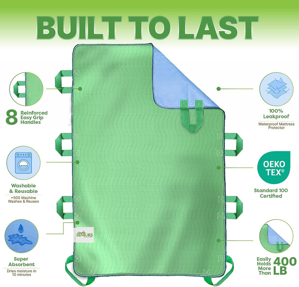 Simply Seniors Absorbent Positioning Bed Pads with 8 Handles 34"x52"- 1Pack