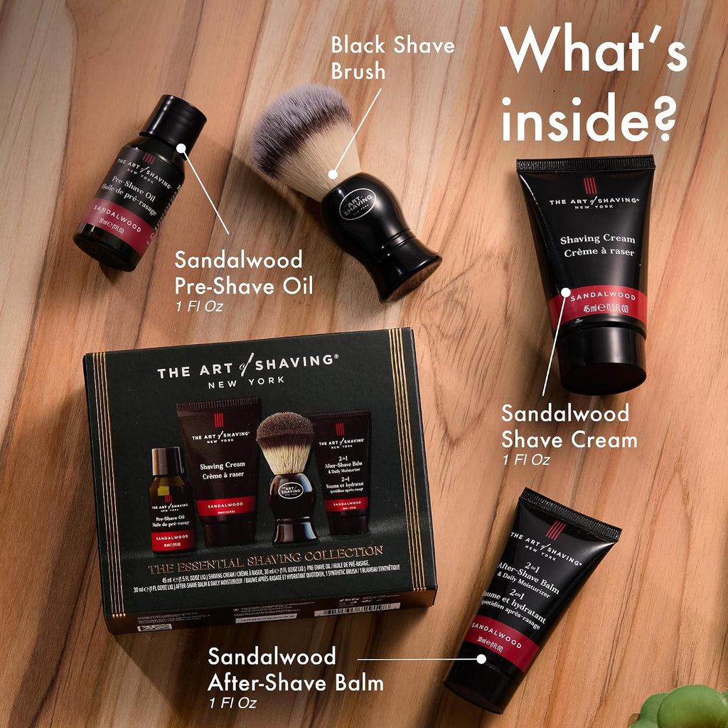 The Art of Shaving Sandalwood 4-in-1 Trial Kit – Pre-Shave Oil, Shaving Cream, Shaving Brush & After-Shave Balm – Protects Against Irritation and Razor Burn – Hydrates and Nourishes Dry Skin