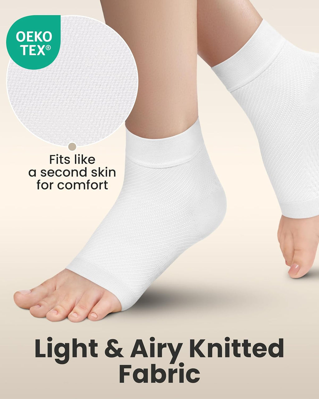 KEMFORD Ankle Compression Sleeve - 1-Pair, Plantar Fasciitis Braces - Open Toe Compression Socks for Swelling, Sprain, Neuropathy, Foot Arch Support for Men and Women - 20-30mmhg, M, White