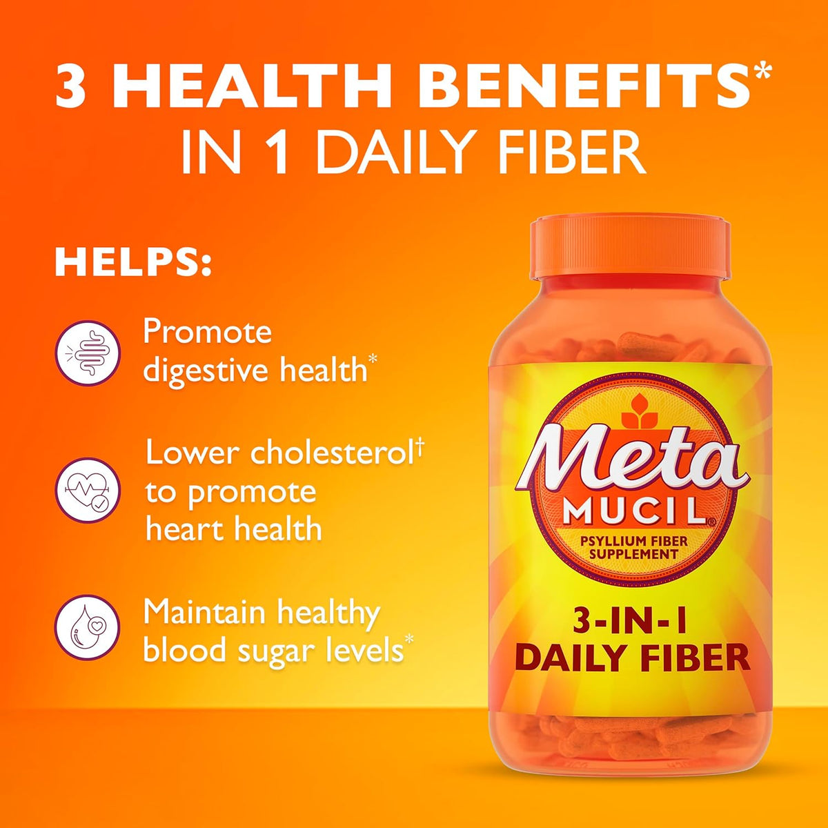 Metamucil, Psyllium Husk GLP-1 Friendly Fiber Capsules, 300 Capsules, 3-in-1 Fiber Supplement, Daily Psyllium Husk Fiber Capsules Help Support Digestive Health by Promoting Regularity