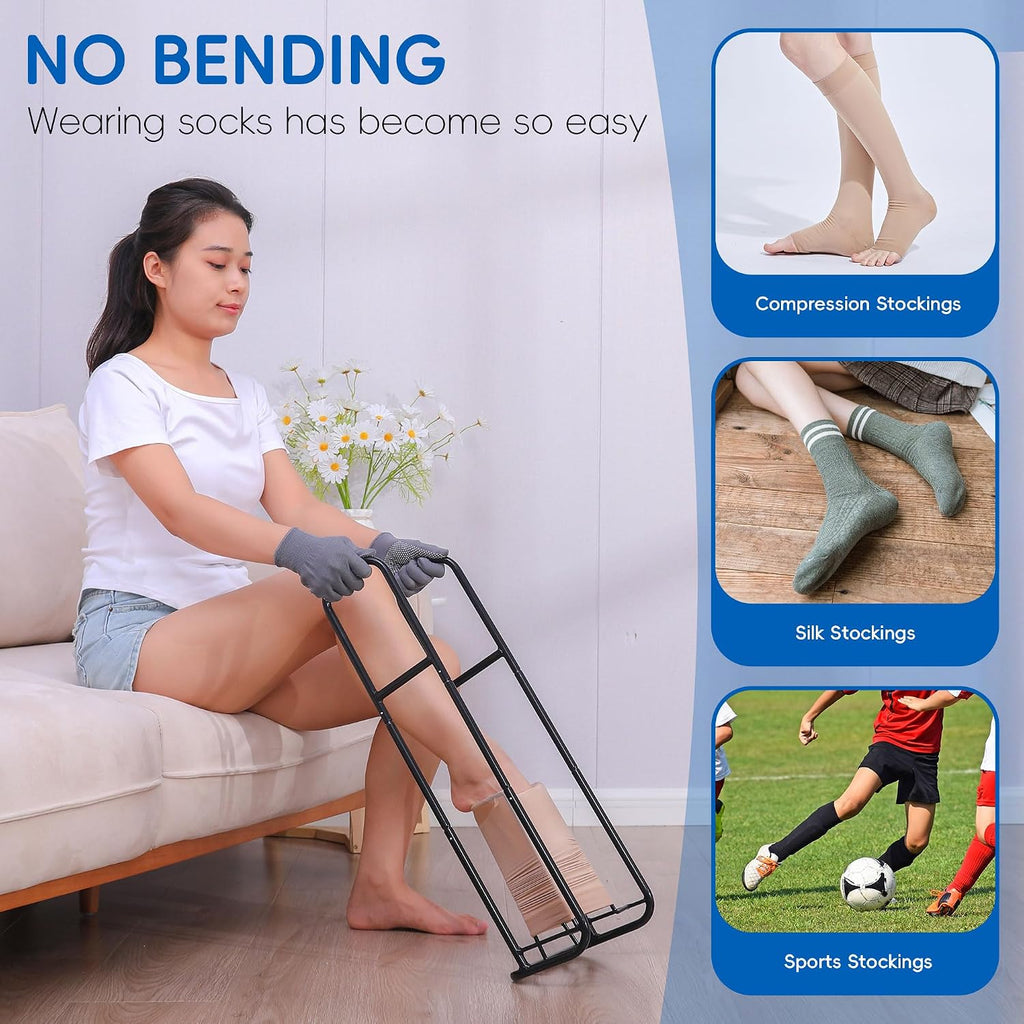 Upgraded Extra-Large Compression Sock Aid Device - Sock Aids for Compression Stocking - Helper Device for Putting on Hosiery - Large Size 14 Inch+