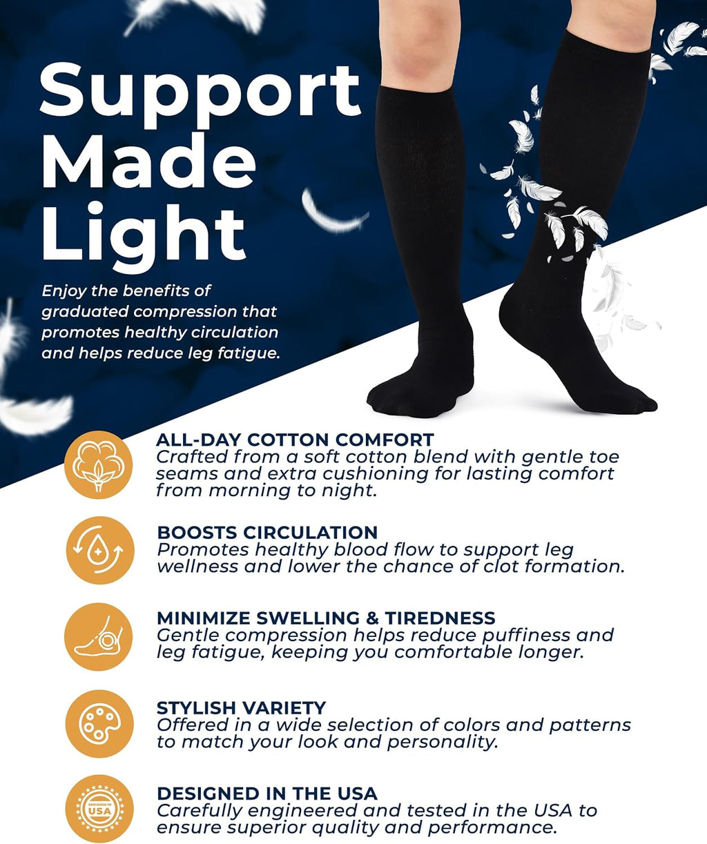 Pembrook Cotton Light Compression Socks for Men - 3 Pairs | 8-15 mmHg Comfort Compression Socks for Men