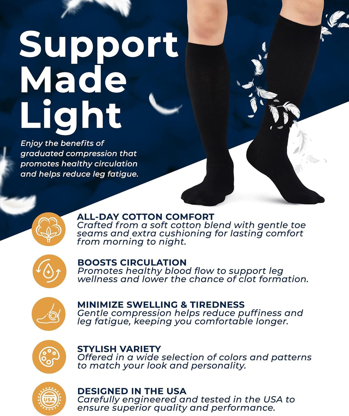 Pembrook Cotton Light Compression Socks for Men - 3 Pairs | 8-15 mmHg Comfort Compression Socks for Men