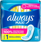 Always Maxi Feminine Pads Without Wings for Women, Size 1, Regular Absorbency, Unscented 48 Count