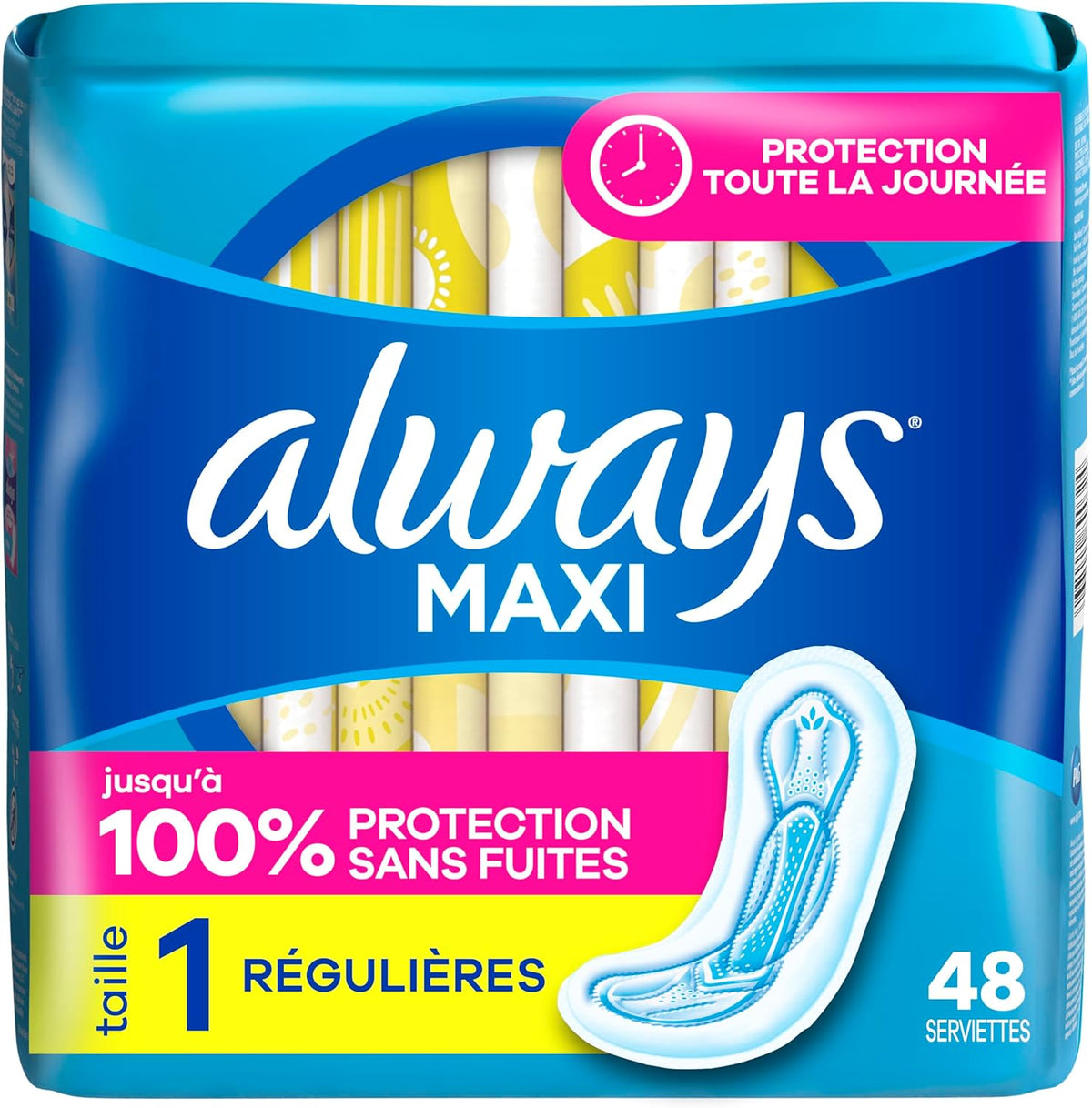 Always Maxi Feminine Pads Without Wings for Women, Size 1, Regular Absorbency, Unscented 48 Count