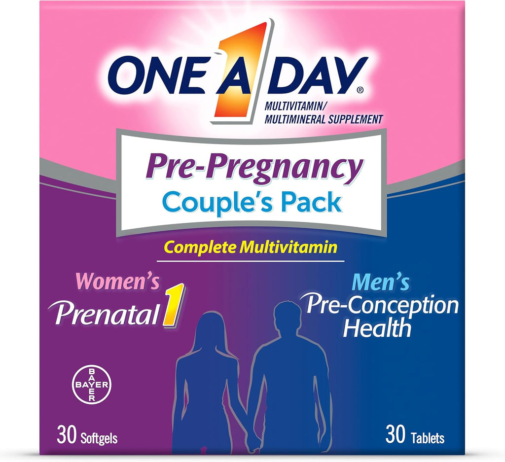 One A Day Men's & Women's Pre-Pregnancy Multivitamin Softgel including Vitamins A, Vitamin C, Vitamin D, B6, B12, Folic Acid & more, 30+30 Count, Supplement for Before, During, and Postnatal