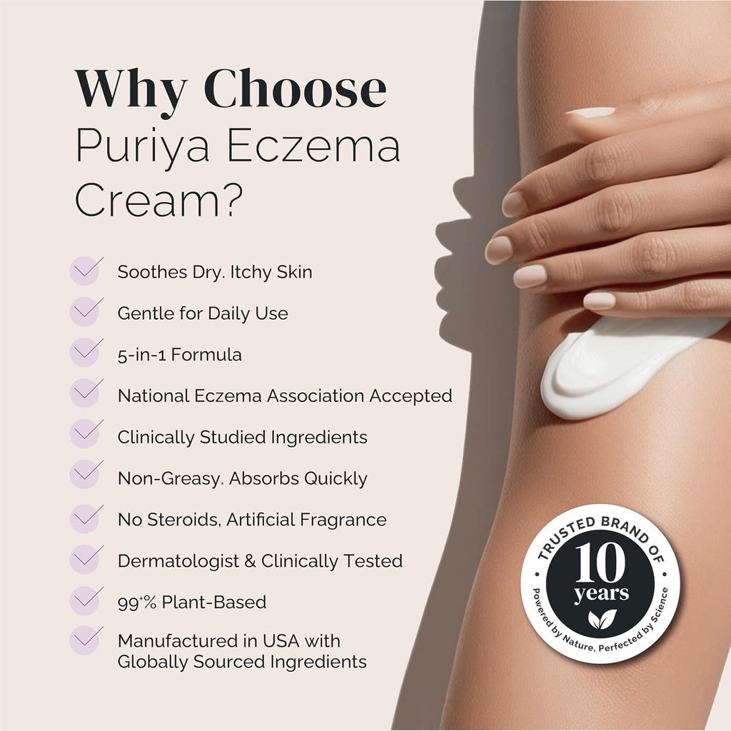 Puriya 5-in-1 Eczema Cream for Kids, Adults, Babies, Colloidal Oatmeal 4 oz | Relieves Itch, Deep Hydration, Supports Skin Barrier, 25 Skin Hydrators, For Atopic Dermatitis, Face, Body, Clinically Tested