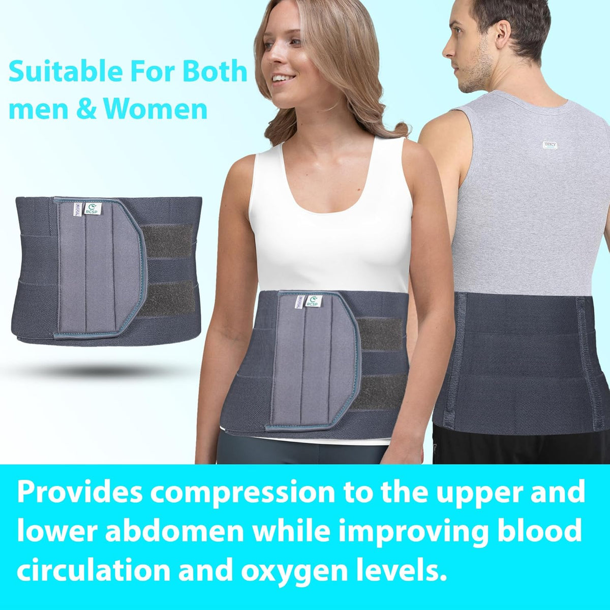 RCSP Abdominal Support Belt for Post-Surgery Recovery Adjustable Abdominal Brace for Injury Recovery and Support Comfortable Post-Surgical Abdominal Binder for Women and Men S to XL(26-42) Inch (Grey)