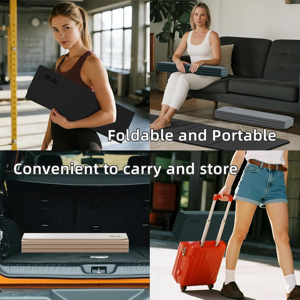 WEILA 1/2 Inch 70"x24" Foldable TPE Yoga Mat, Thick Non Slip Pilates Mat