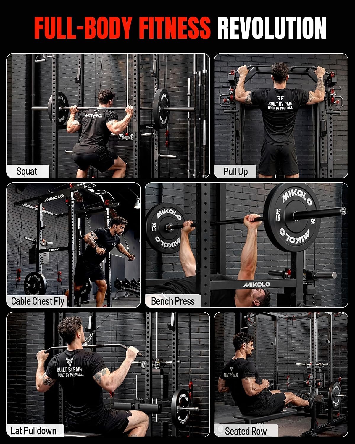 Mikolo K6 2.0 Power Cage, Power Rack with Cable Crossover System, 2000LBS Squat Rack with LAT Pull Down System, Functional Trainer with Aluminum Pulley System for Home Gym