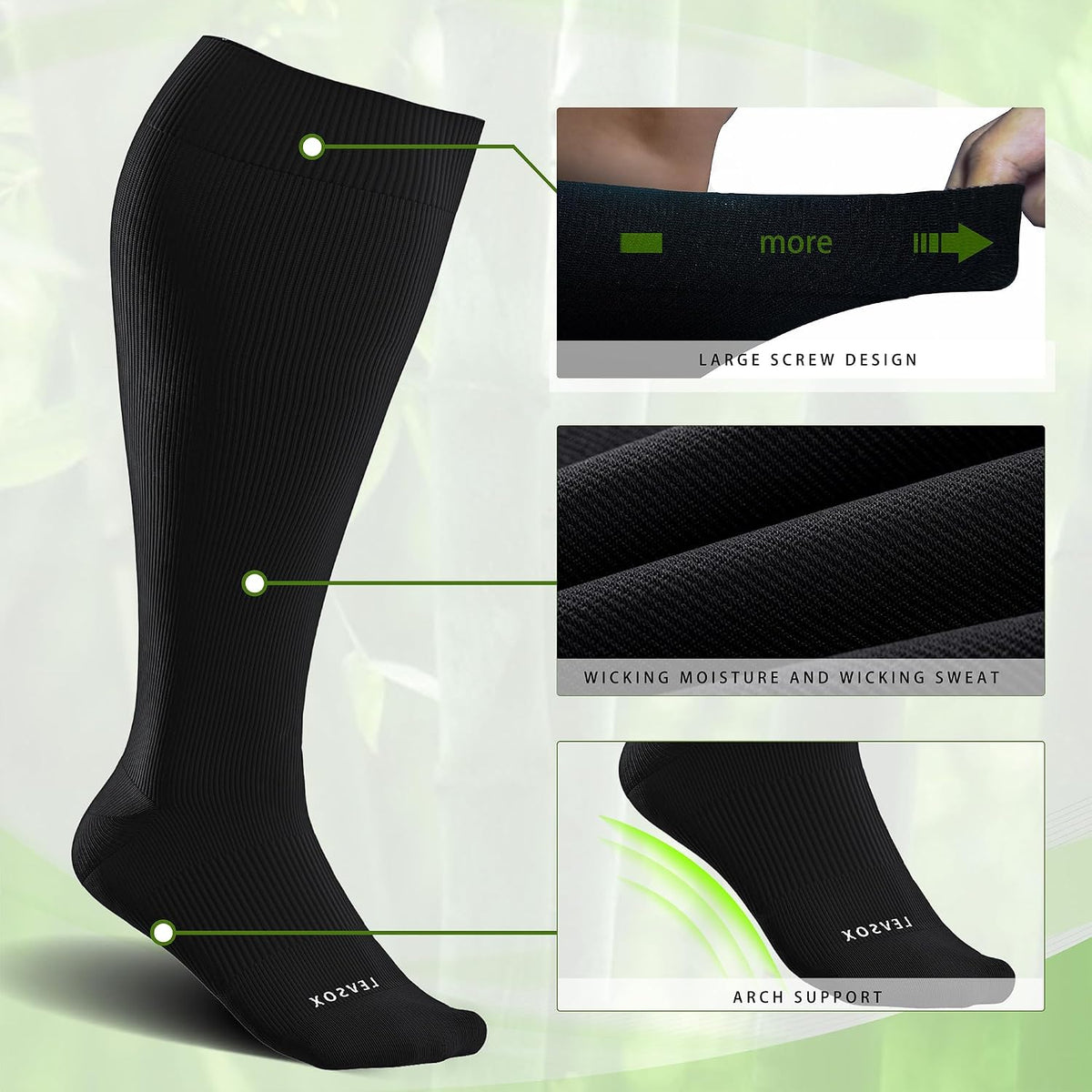 LEVSOX Wide Calf Compression Socks for Women&Men Plus Size 15-20mmHg Knee High Large Support Stockings for Circulation