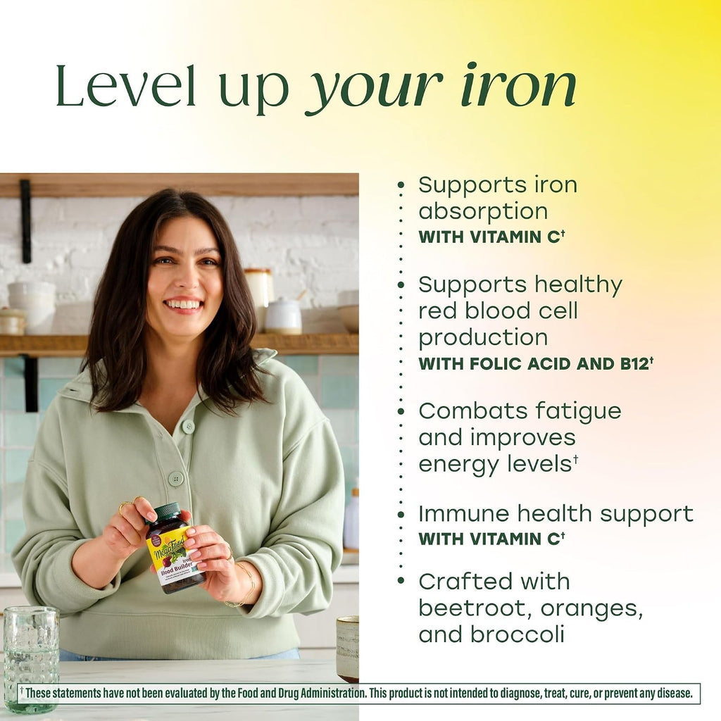 MegaFood Blood Builder Iron Supplement, Energy Support, Vegan, 90 Tablets