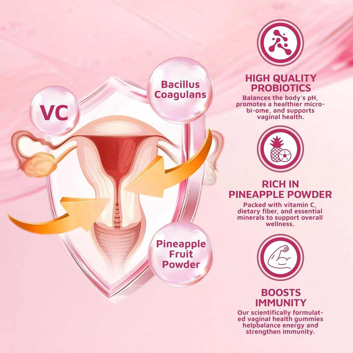 Women's Probiotic Gummies Premium Feminine Balance Gummies for Women – pH Balance Health Support with Probiotics Hawaiian Pineapple Flavor-Vegan & Sugar-Free, 60 Gummies 30 Servings