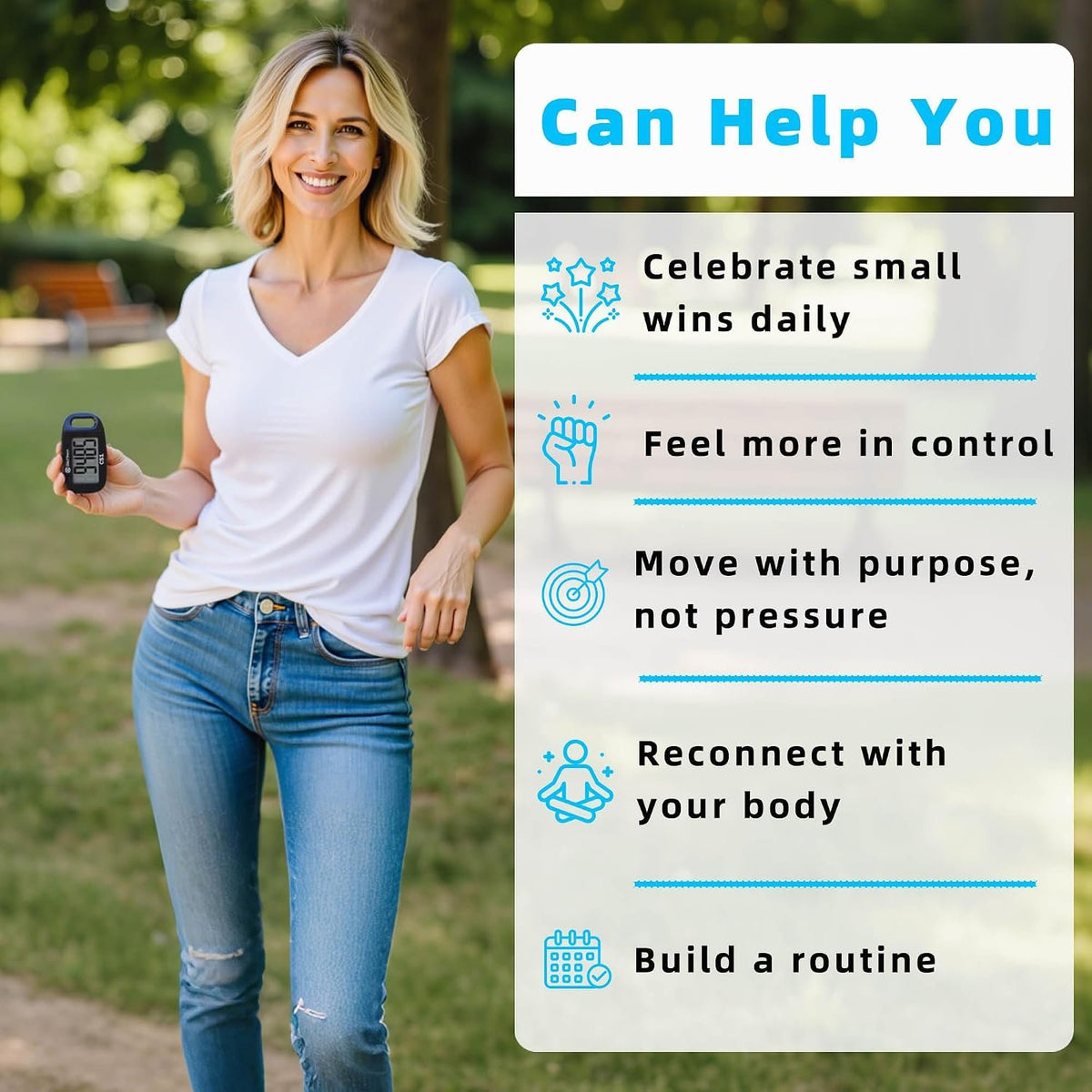 Clip-on 3D Pedometer for Walking Steps Counter with Lanyard, Simple Exercise Tracker for Women and Seniors with Large Accurate Digital Display, Portable Minimalist Sports Monitor