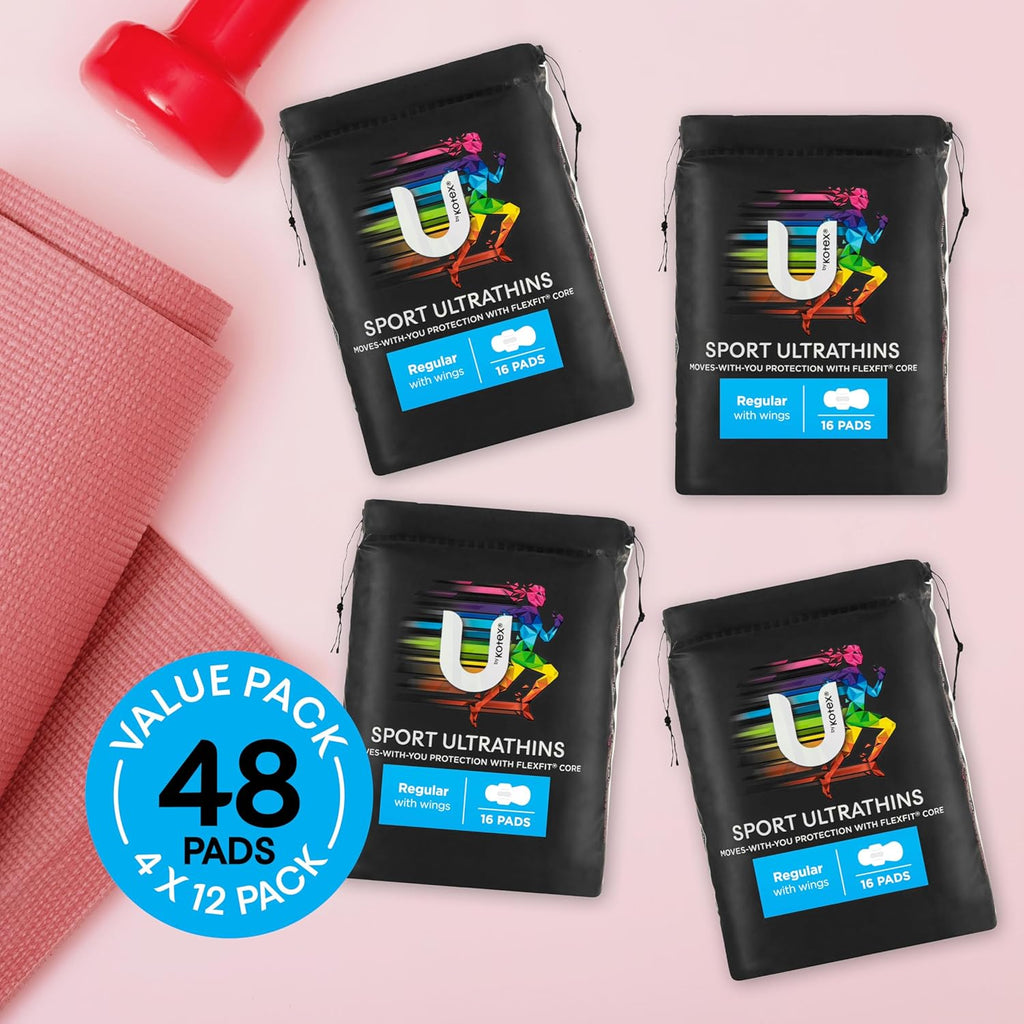 U by Kotex Sport Ultrathin Pads Regular with Wings 48 Count (4 x 12 Pack) - Packaging May Vary