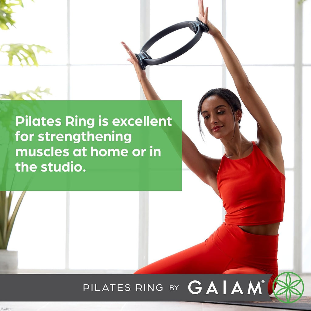 Gaiam Pilates Ring Fitness Circle, Toning Arms, Legs & Core | 15" Magic Circle | Foam Padded Handles | Lightweight & Flexible | Home & Studio | Includes Exercise Guide