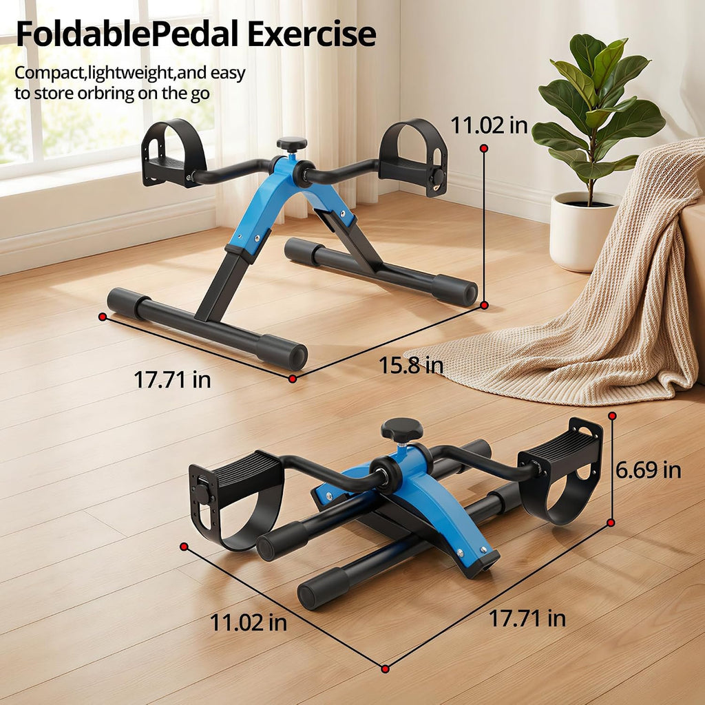 Folding Pedal Exerciser Mini Exercise Bike Under Desk Bike for Arms and Legs Workout, Portable Desk Bike Peddler Machine for Sedentary Officer & Seniors