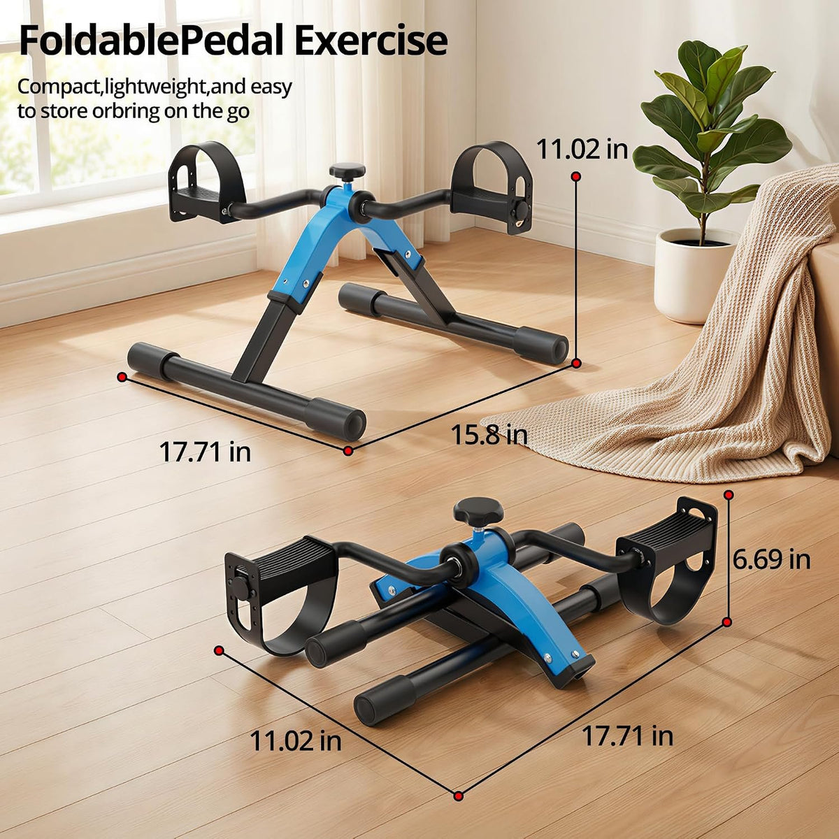 Folding Pedal Exerciser Mini Exercise Bike Under Desk Bike for Arms and Legs Workout, Portable Desk Bike Peddler Machine for Sedentary Officer & Seniors