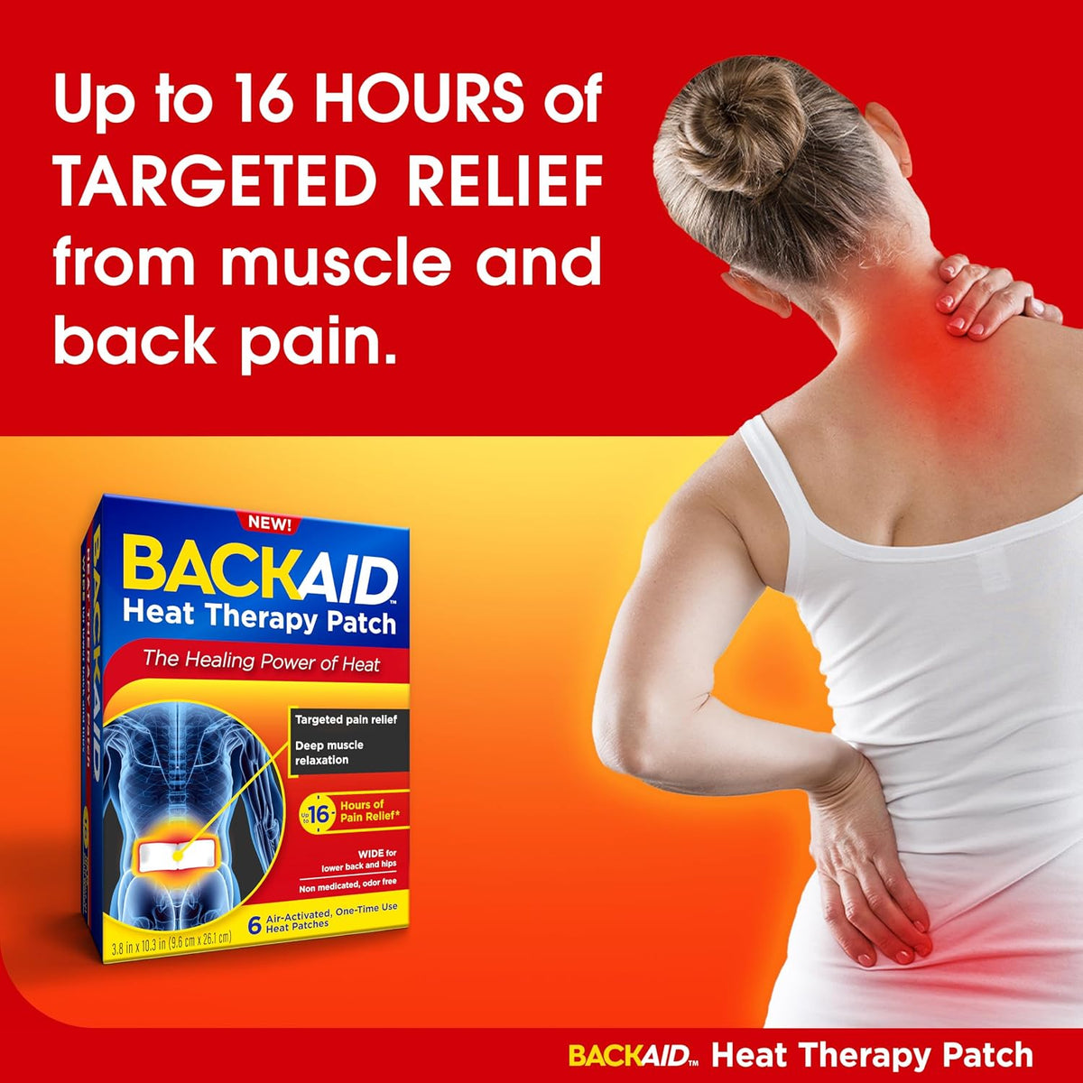 Backaid Heat Therapy Patch, Air-Activated Therapeutic Heat, Wide, 6 Count